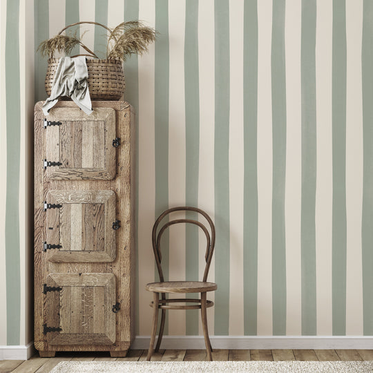 Watercolour Stripes Large - Sage & Cream