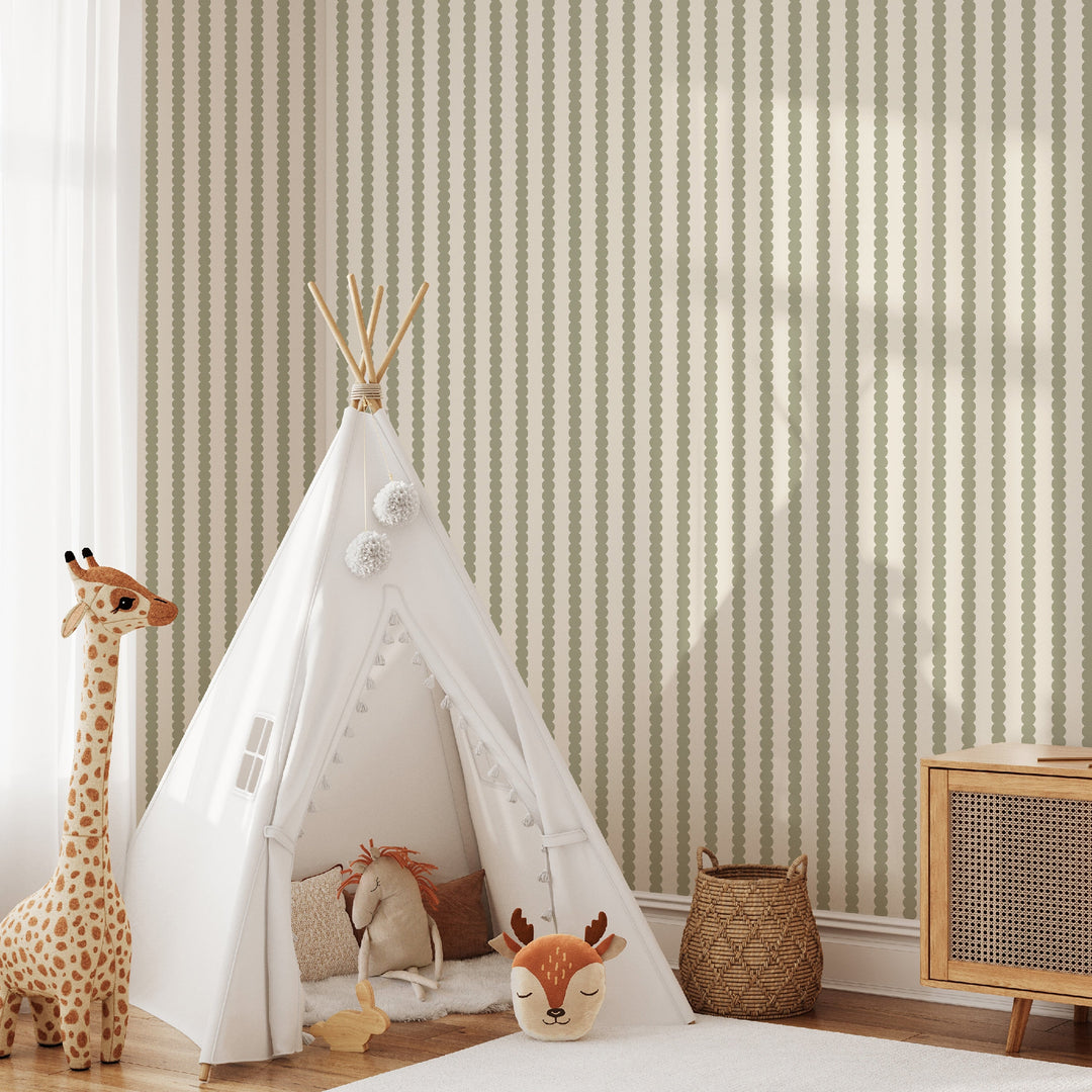 Beady Stripes - Sage & Cream