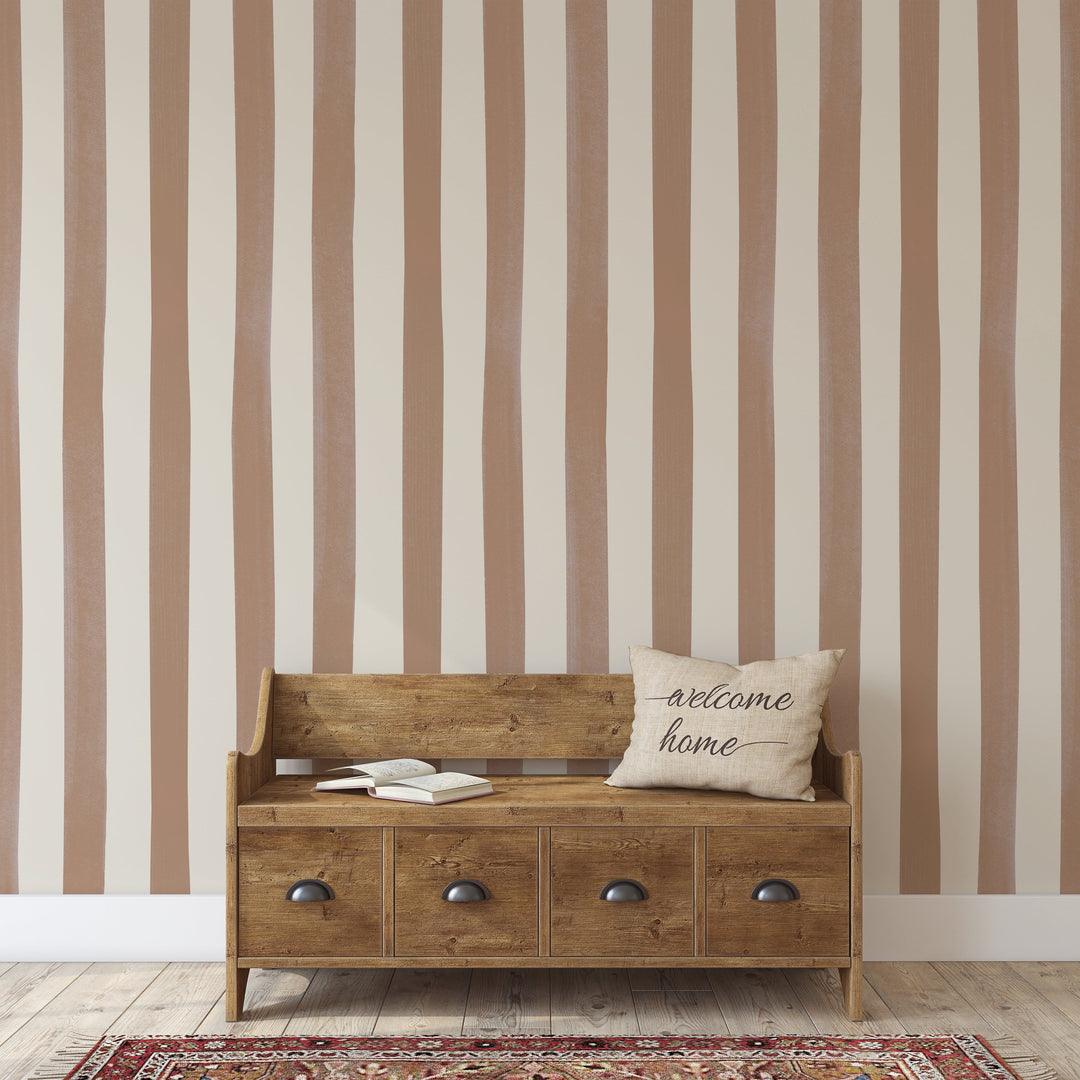 Watercolour Stripes Large - Terracotta & Cream