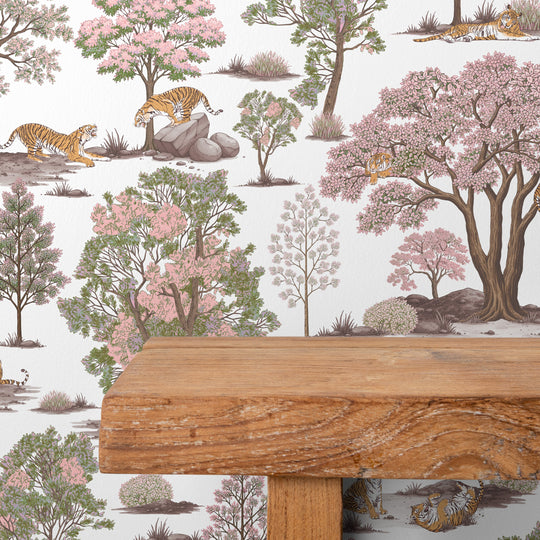 Tiger In The Woods - Pink & Green