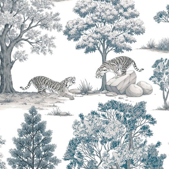 Tiger In The Woods - Silver & Blue