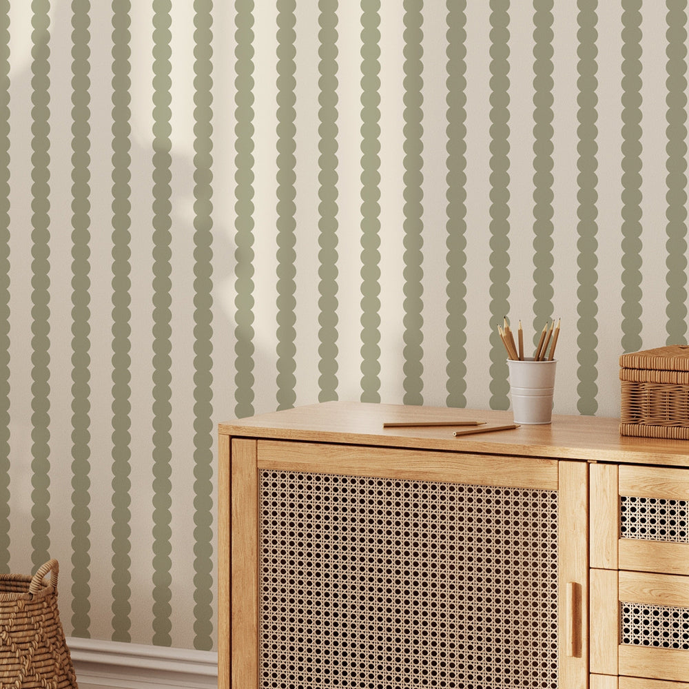 Beady Stripes - Sage & Cream