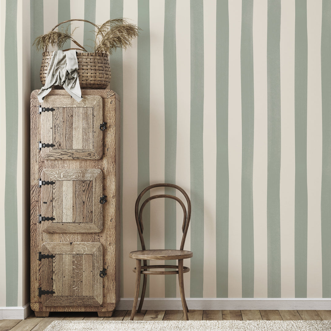 Watercolour Stripes Large - Sage & Cream