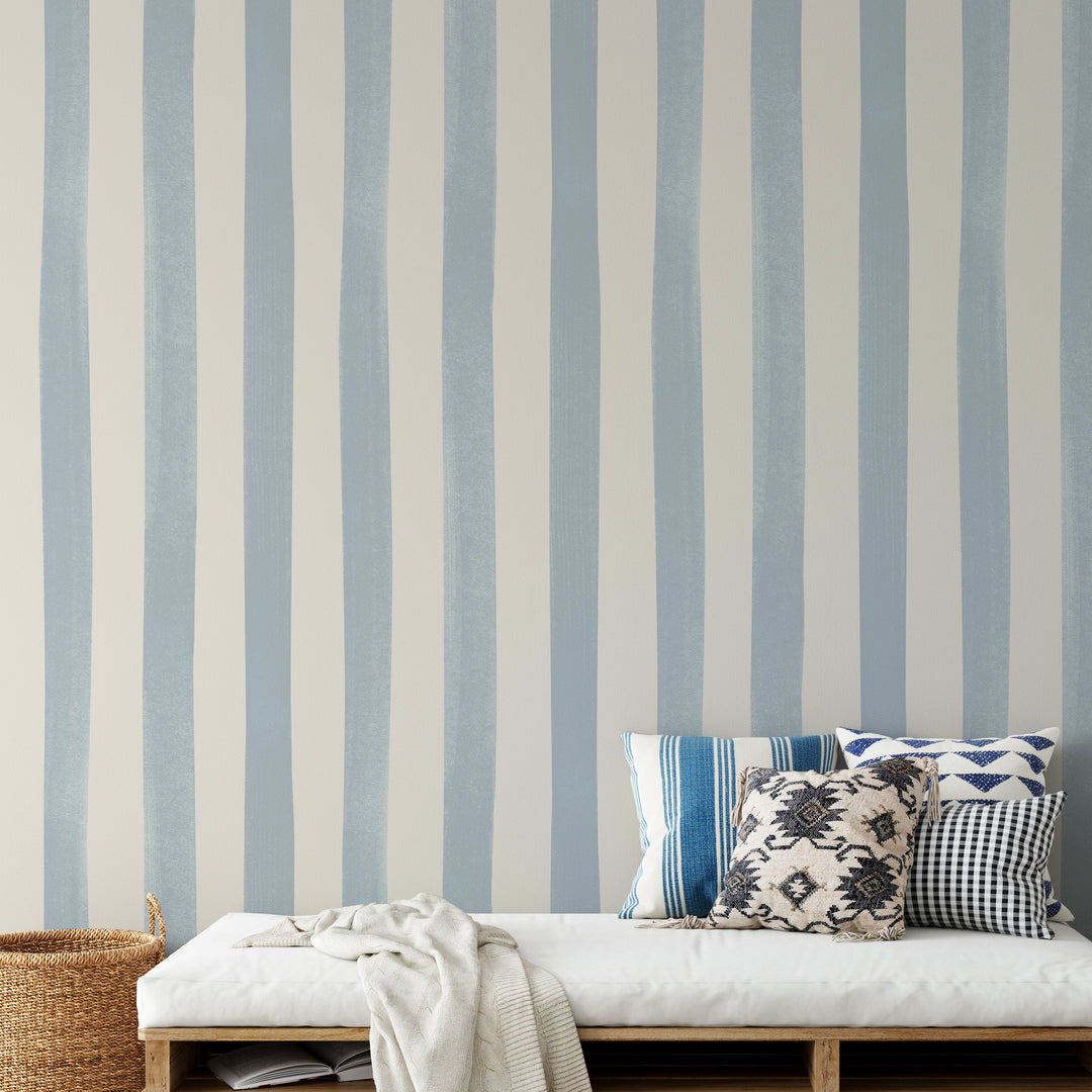 Watercolour Stripes Large - Powder Blue & Cream