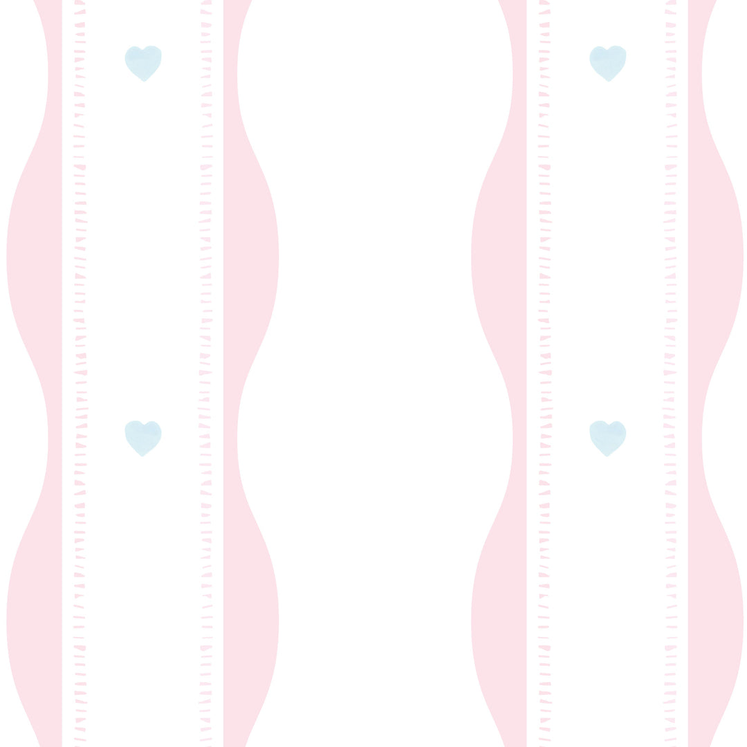 Scallopped Ribbons - Pink With Blue Hearts