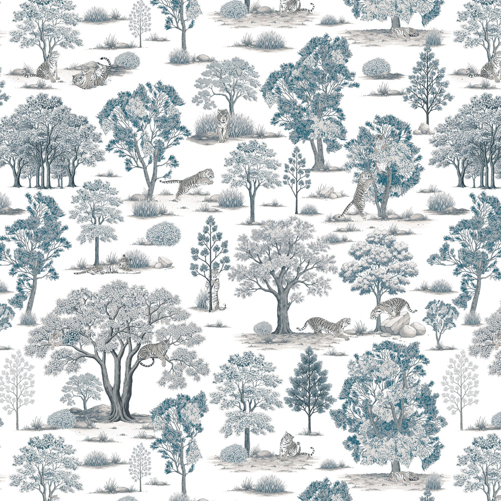 Tiger In The Woods - Silver & Blue