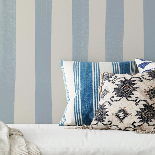 Watercolour Stripes Large - Powder Blue & Cream