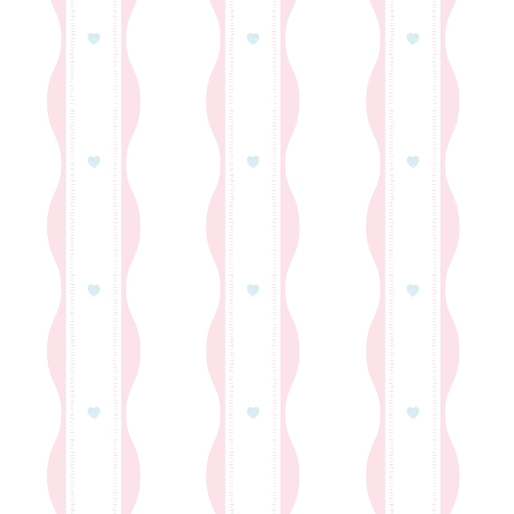 Scallopped Ribbons - Pink With Blue Hearts
