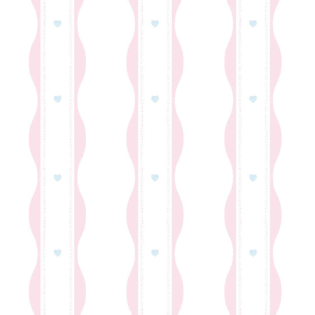 Scallopped Ribbons - Pink With Blue Hearts