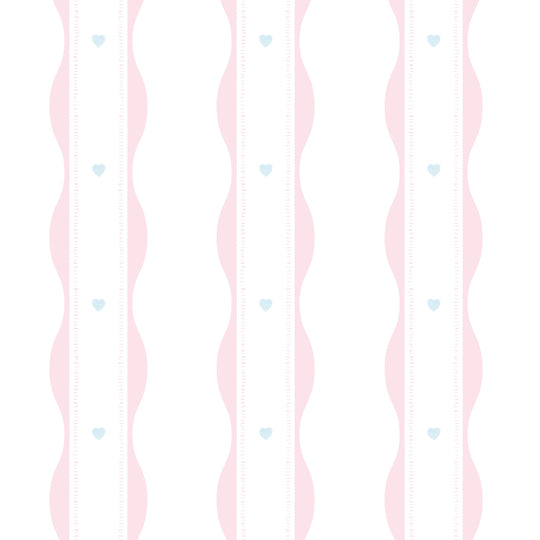 Scallopped Ribbons - Pink With Blue Hearts