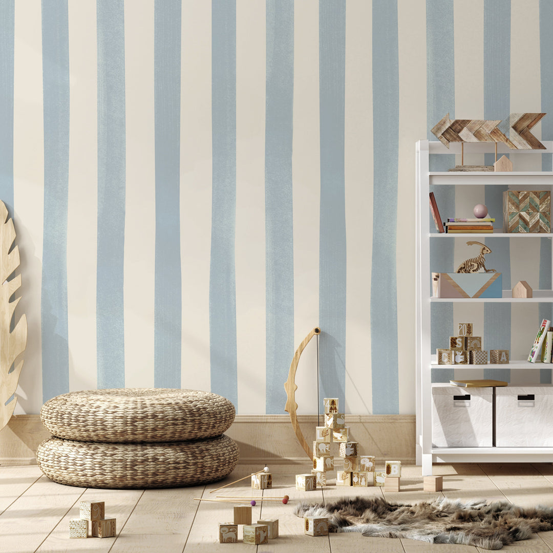 Watercolour Stripes Large - Powder Blue & Cream