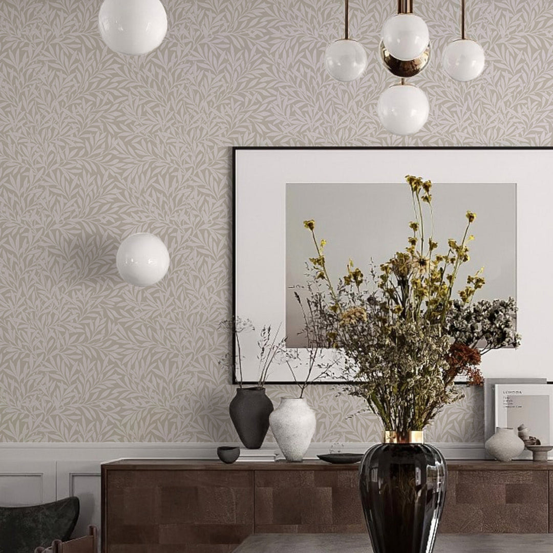 White Lily Leaves on Beige