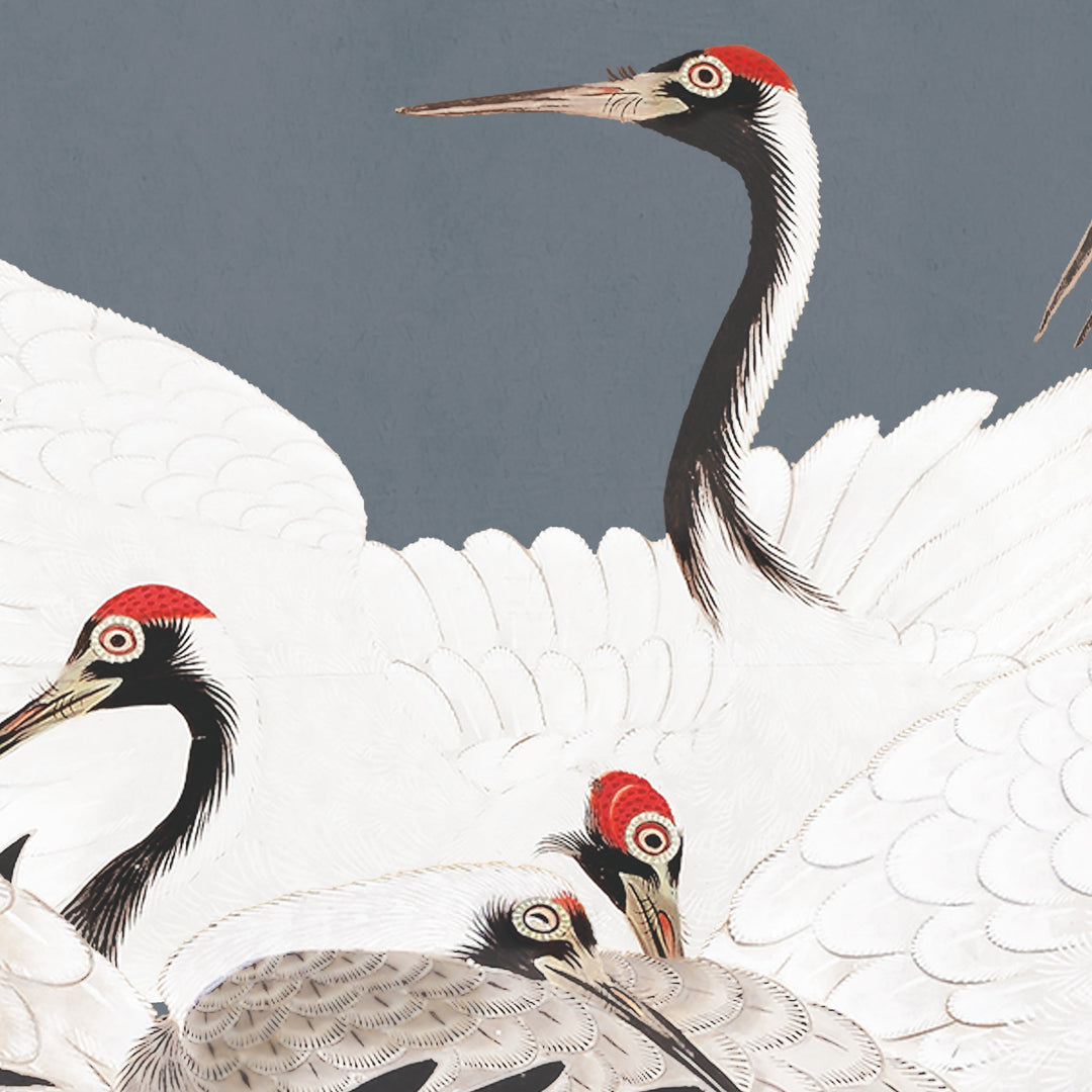 Japanese Vintage Cranes on Dark Pewter