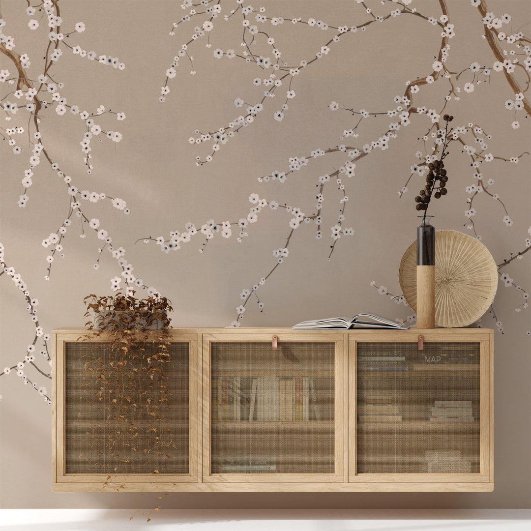 Cherry Blossoms on Taupe