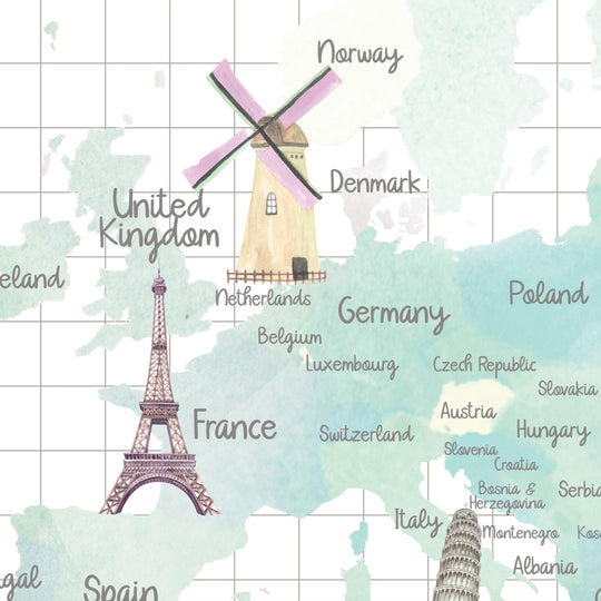Watercolour Customisable World Map