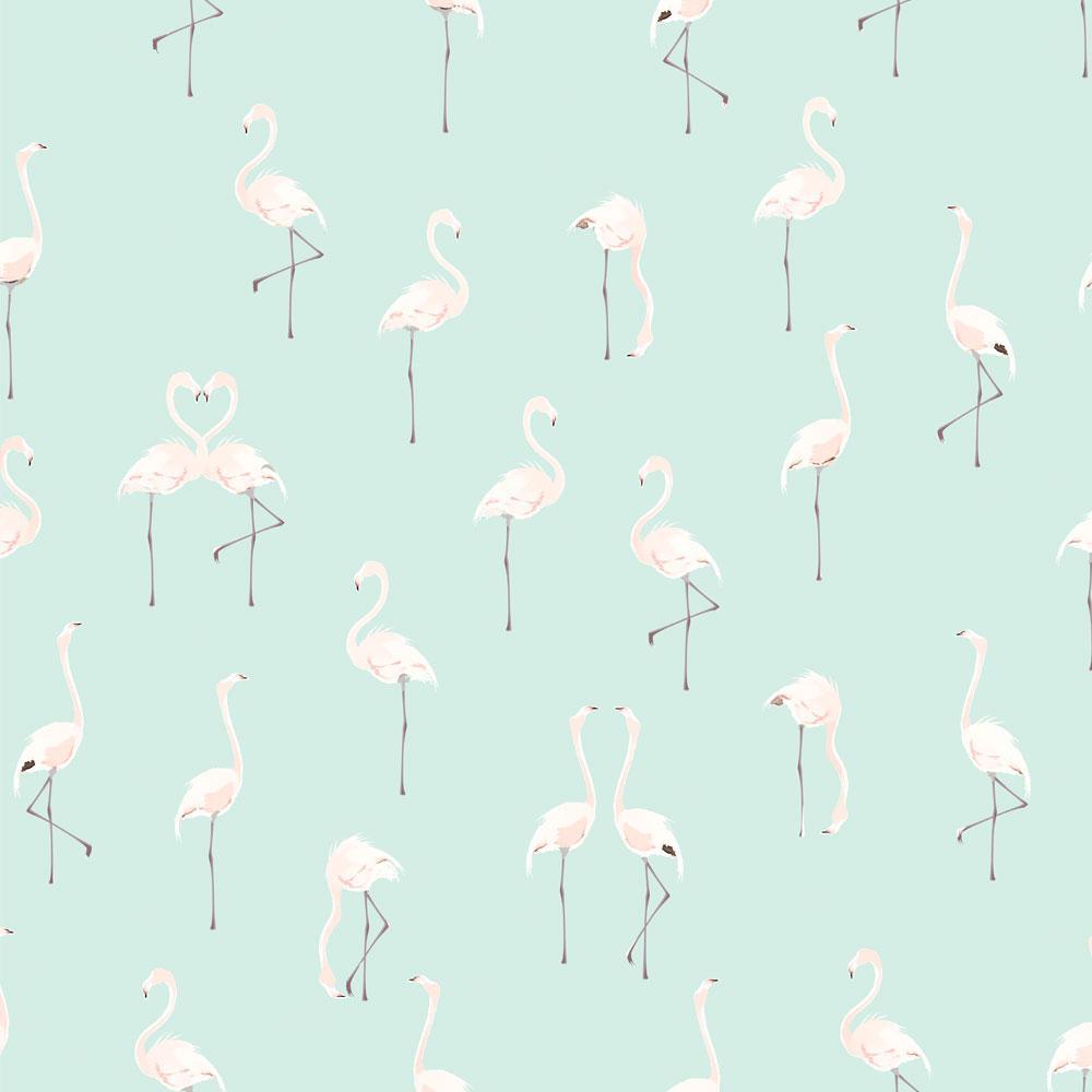 Pale Pink Flamingos on Mint
